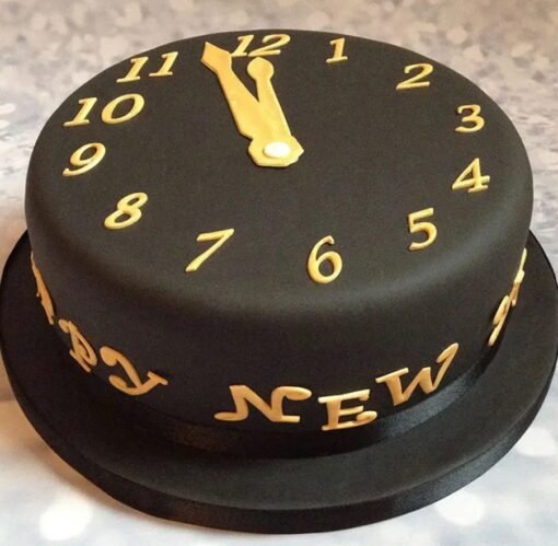 New Year Cake with Clock Design – A Delicious Fondant Cake for Midnight Countdown.