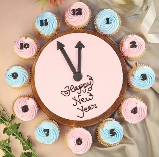 New Year Countdown Strawberry Cake – Clock Themed Dessert for Celebrations.