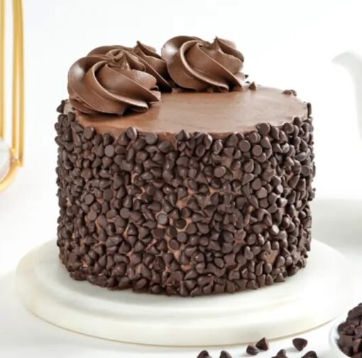 Delicious and moist Choco Chip Truffle Cake with a smooth chocolate truffle center