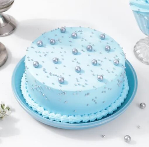 Blue Pearls Cake with elegant blue pearl decorations on a smooth cake surface