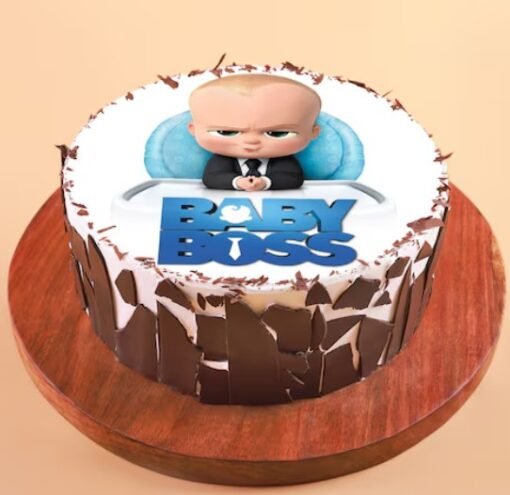 Creative Baby Boss Cake with a boss baby figure and playful details for kids' birthday parties