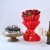 Scarlet Roses & Chocolate Cake Combo featuring a bouquet of fresh red roses and a decadent chocolate cake, perfect for gifting.