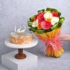 A colorful bouquet of fresh gerberas paired with a delightful cake, perfect for celebrations and joyful moments.